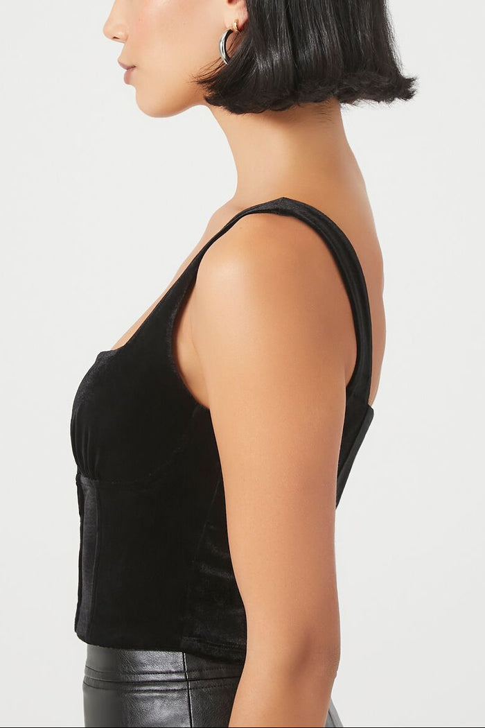 Velvet Hook-and-Eye Crop Top