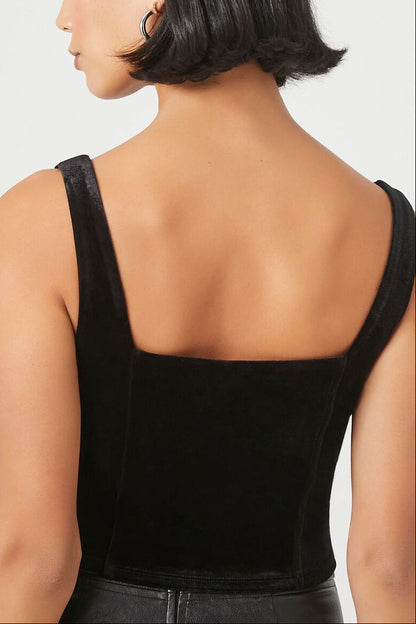 Velvet Hook-and-Eye Crop Top