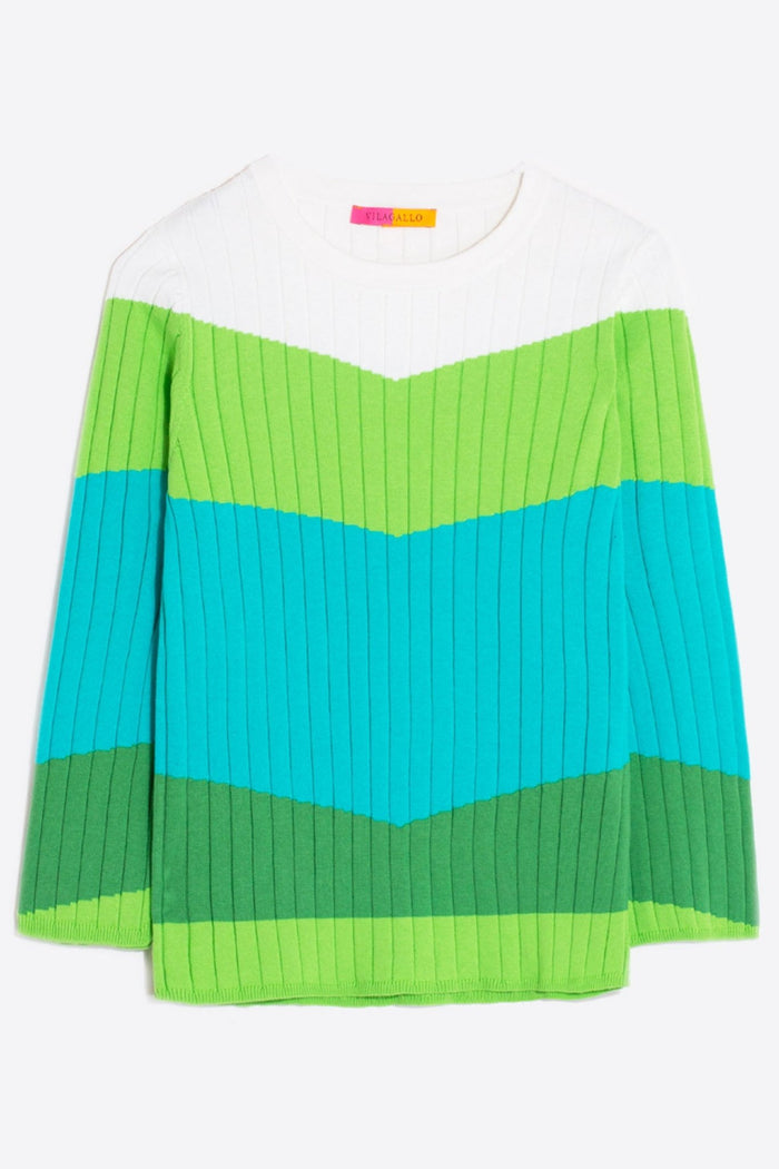 Vilagallo 30928 Canale Green Colour Block Ribbed Jumper - Dotique
