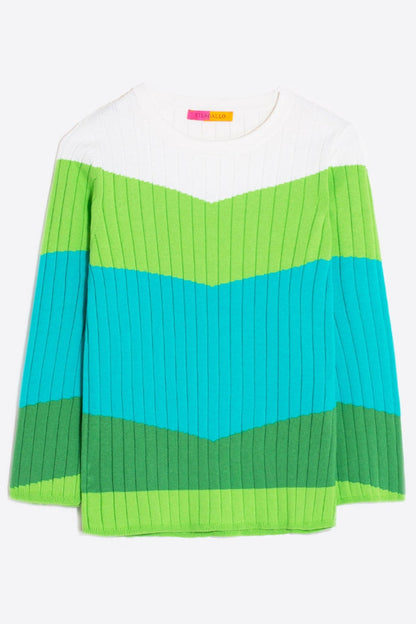 Vilagallo 30928 Canale Green Colour Block Ribbed Jumper - Dotique