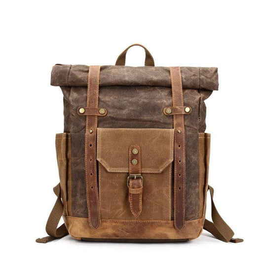 Coffee Custom Waxed Canvas & Leather Rucksack - Corporate Gifts