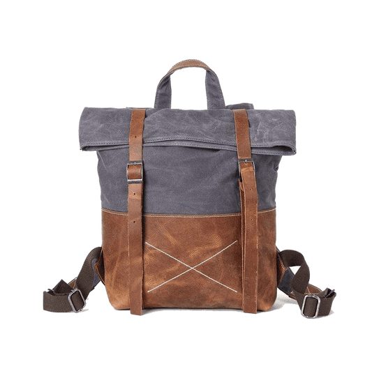 Grey Custom Waxed Canvas Strap Backpack - Corporate Gifts
