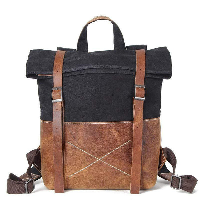 Black Custom Waxed Canvas Strap Backpack - Corporate Gifts
