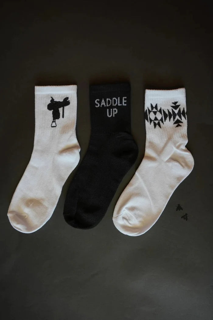 Western Crew Socks - 3 Pair PackBlack Saddle UpOS