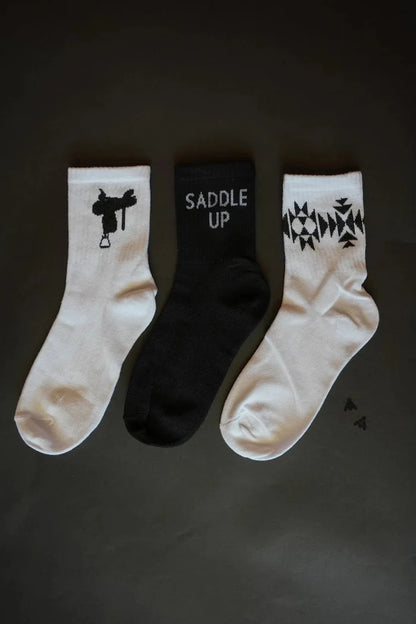 Western Crew Socks - 3 Pair PackBlack Saddle UpOS