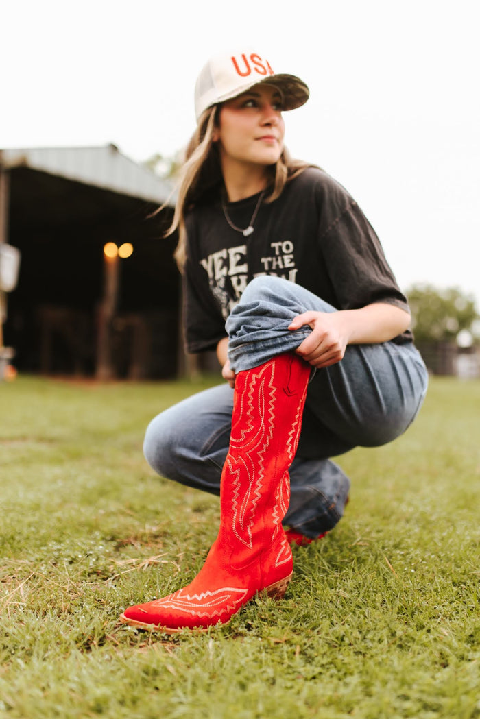 Western Embroidered Tall Boots - Red6