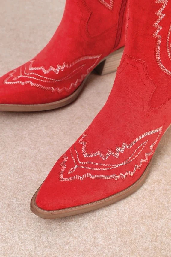 Western Embroidered Tall Boots - Red6