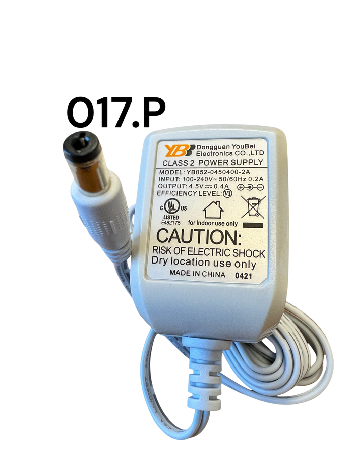 White Replacement Adapter 4.5V DC 400mA with Male Barrel Jack