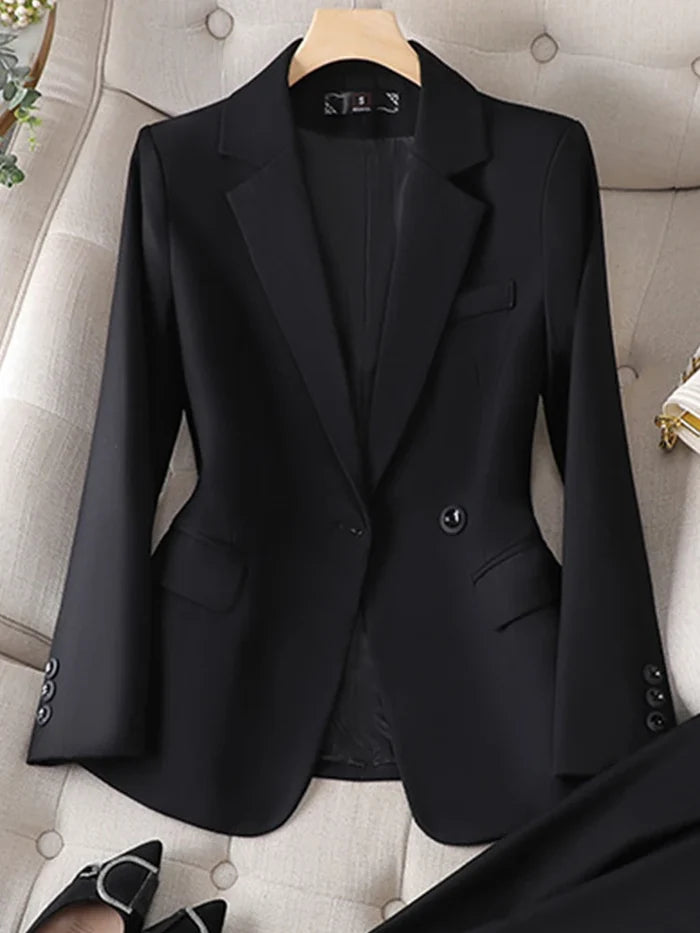Elegant black blazer jacket notched collar women uk-ftf