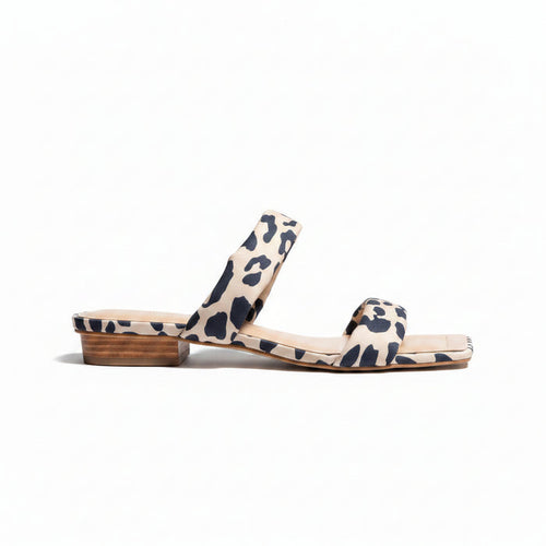 Women's Leopard Print Flat Slide Sandal — Tan & Black Slip-On Slide Whitley