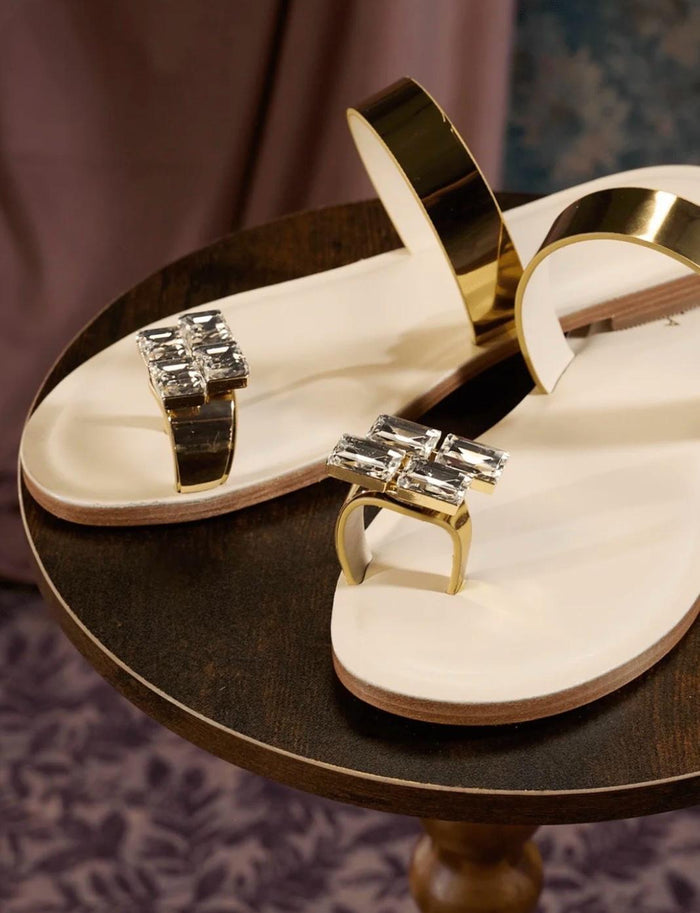 Women's Two-Tone Dress Shoe — Black Silver & Gold Bone Heeled Shoe Demi