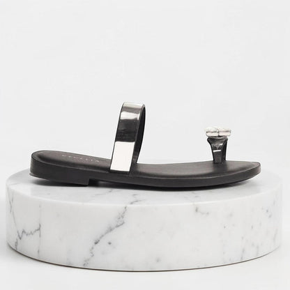 Women's Two-Tone Dress Shoe — Black Silver & Gold Bone Heeled Shoe Demi