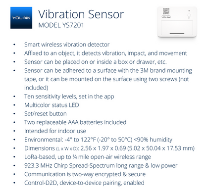 Smart wireless vibration detector descriptor.
