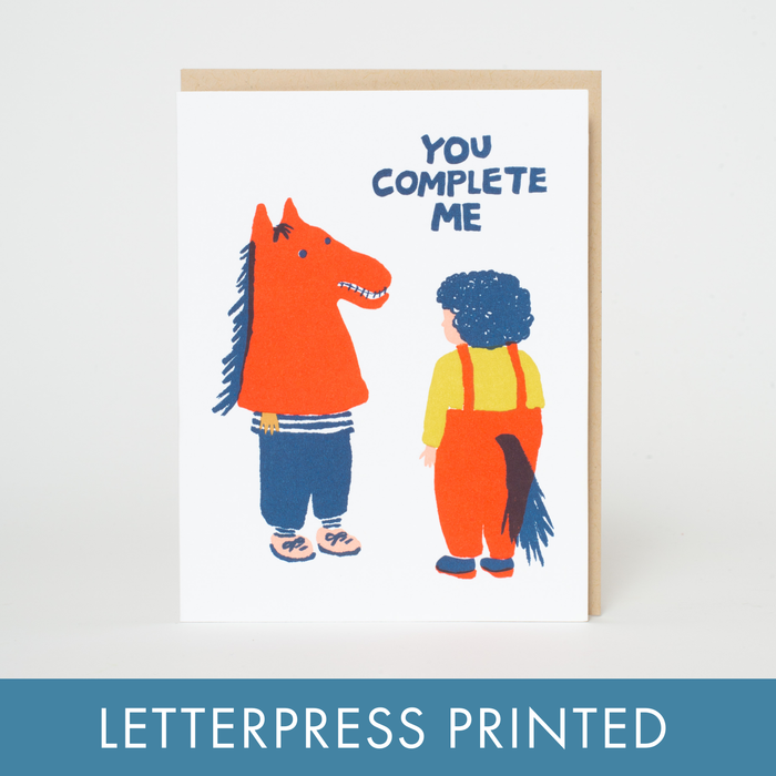You Complete Me Funny Love Letterpress Greeting Card by Egg Press: Paper tab
