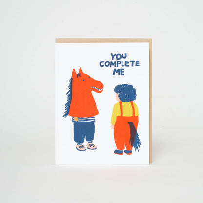 You Complete Me Funny Love Letterpress Greeting Card by Egg Press: Paper tab