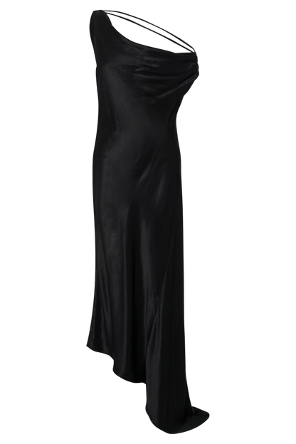 Yvette Slip Maxi Dress With Asymmetrical Hem - Black